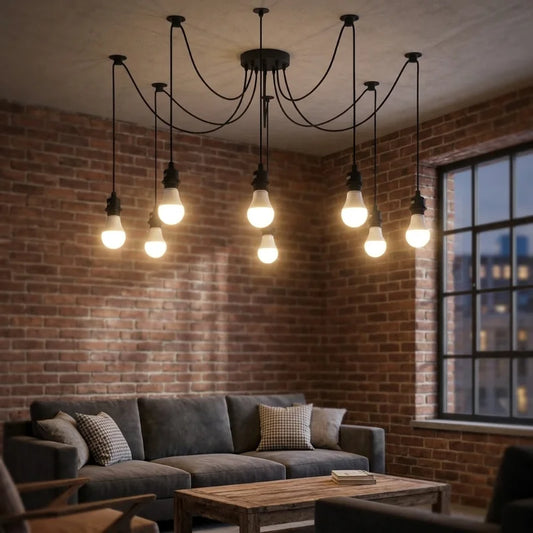 LEDSone Suspension Araignée 8 Têtes E27 Câble 195cm Métal Noir ~1692
