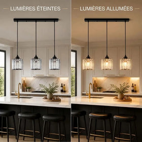 LEDSone Lustre Suspension 3 Lumières Cristal K9 E27 pour Table à Manger ~1945