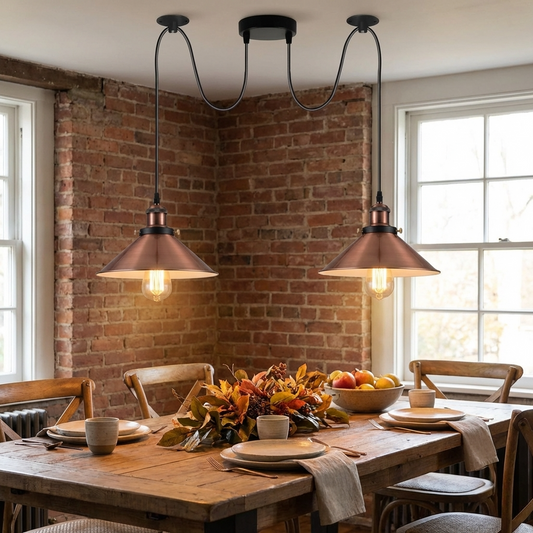 Suspension araignée industrielle vintage | Plafonnier réglable à 2 têtes de 2 m ~ 1564