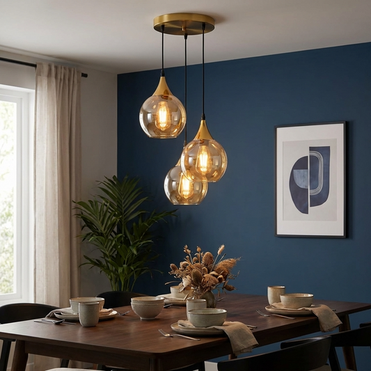 LEDSone Lustre Suspendu 3 Lampes - Verre Fumé & Laiton Jaune 