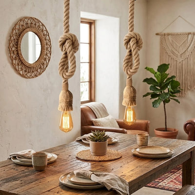 LEDSone Suspension en corde de chanvre nouée, design épuré 1m ~1793