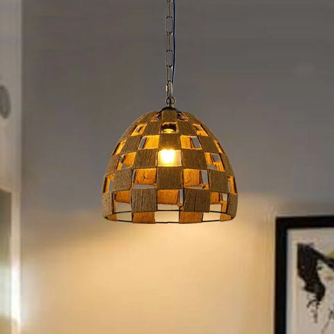 Lampe suspendue en forme de dôme avec corde de chanvre, abat-jour E27 ~ 1535