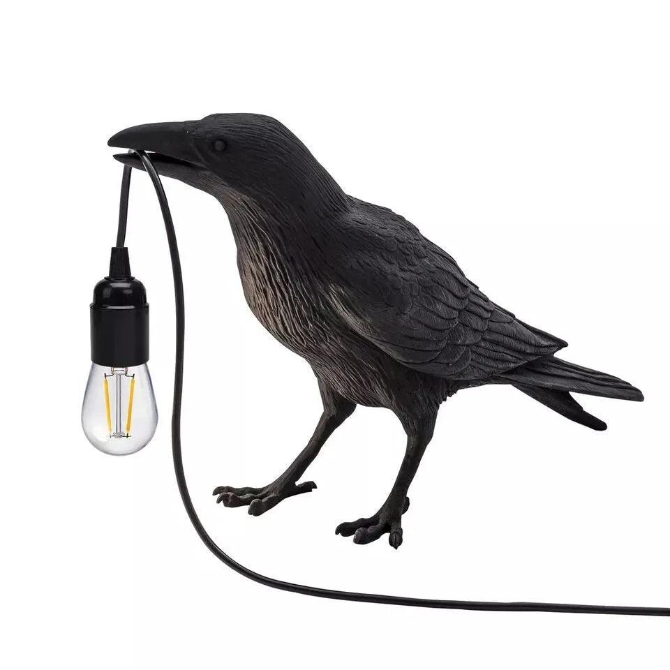 Lampe oiseau en résine noire