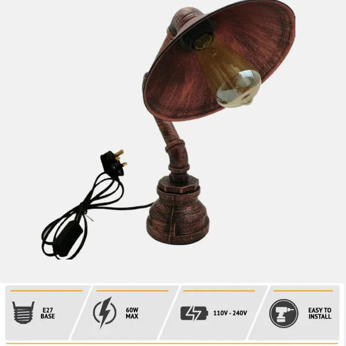 lampe de bureau en tuyau d'eau industrielle noire