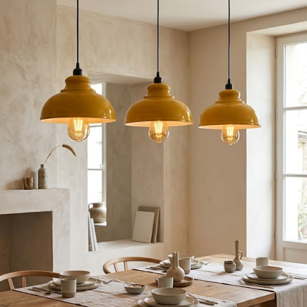 lot of 3 vintage industrial metal pendant lights