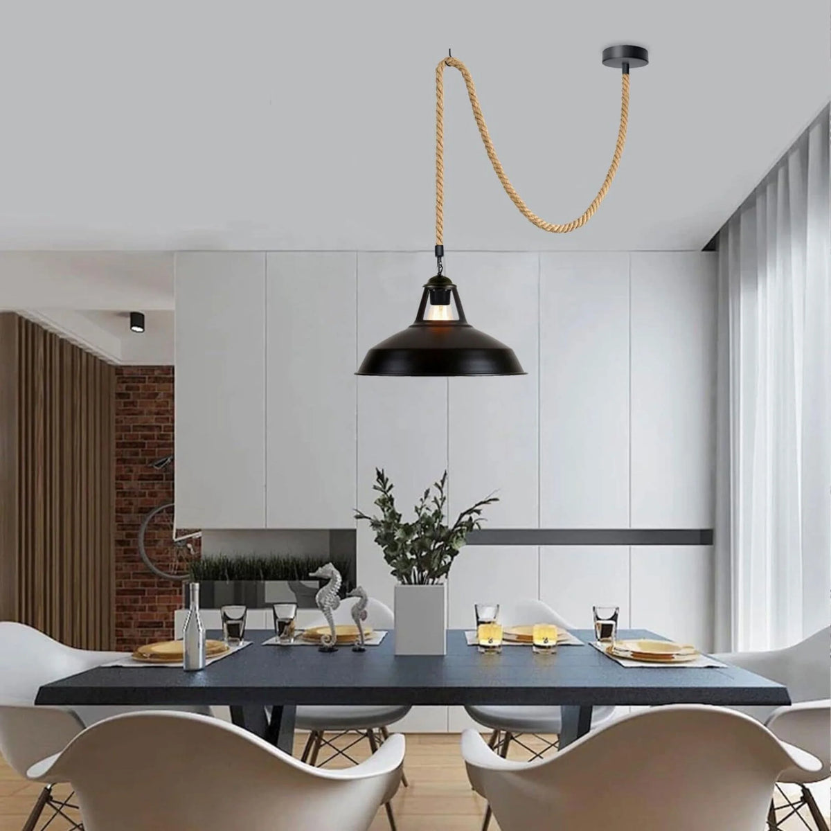 Lustre en corde de chanvre avec douille E27