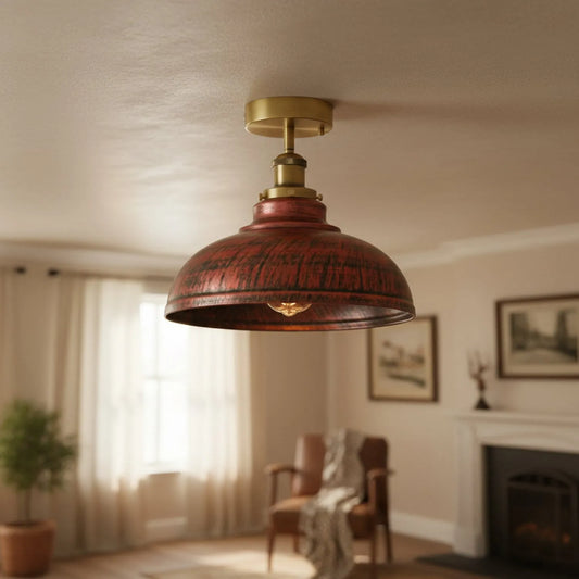 plafonnier dôme métal industriel, semi-flush ceiling light métal, plafonnier proche plafond dôme