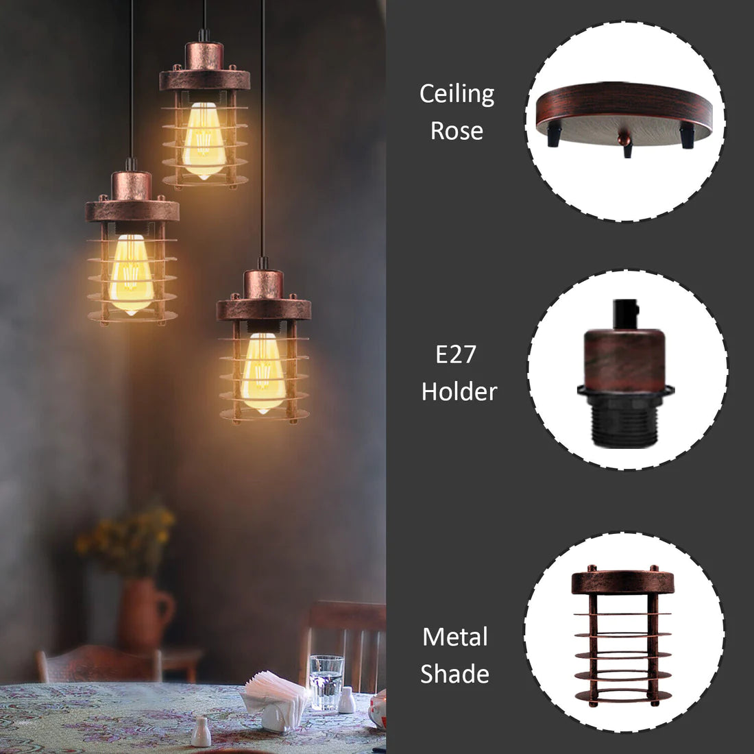 metal Durable ceiling 3 light pendant