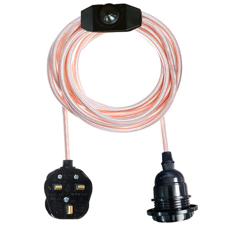 2M UK Plug-in Vintage E27 variateur tissu pendentif support de lumière avec ampoule gratuite ~ 1267