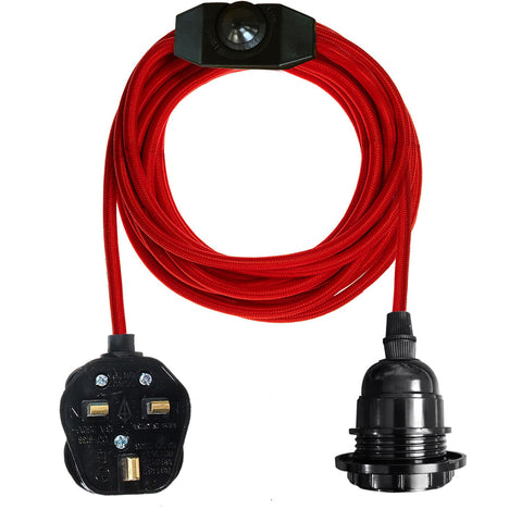 2M UK Plug-in Vintage E27 variateur tissu pendentif support de lumière avec ampoule gratuite ~ 1267