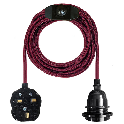 2M UK Plug-in Vintage E27 variateur tissu pendentif support de lumière avec ampoule gratuite ~ 1267