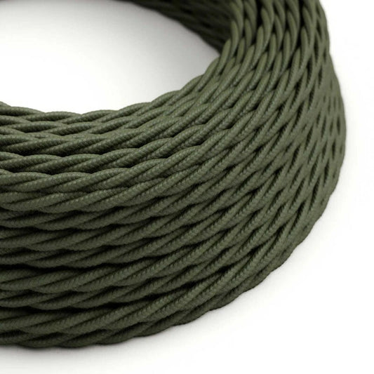 Câble d'éclairage tissu tressé torsadé vert armée 3 noyaux 0,75 mm²  ~ 2098