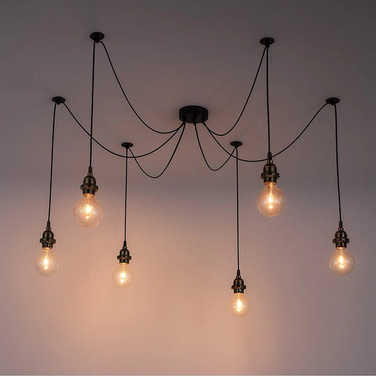 LEDSone Suspension Araignée 6 Bras E27 Plafonnier Style Industriel Multi Bras ~1576