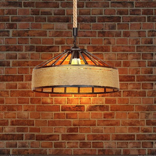 Chanvre corde lampe plafond pendentif lumière ombre Vintage cuisine luminaires ~ 5070