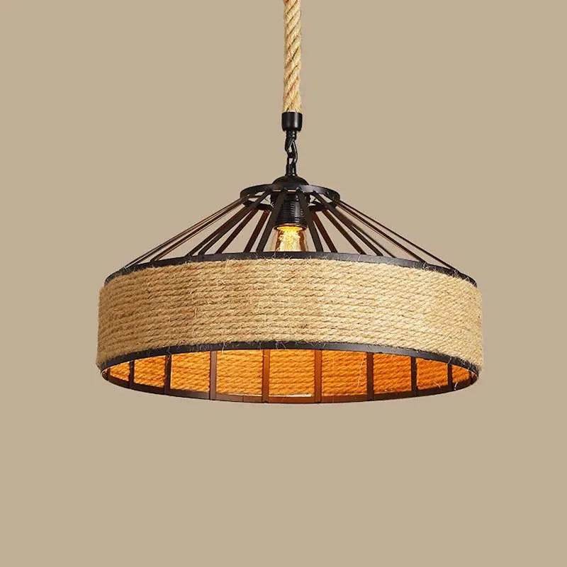 Hemp Rope Iron Pendant Ceiling Light Retro Lamp