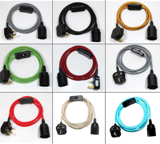 Ensemble de lampes à suspension enfichables avec câble flexible en tissu ES E27 UK ~ 2254