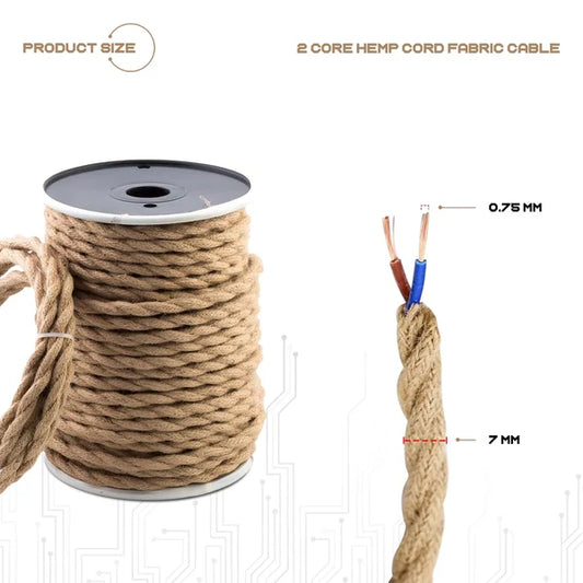 Câble Électrique Torsadé Chanvre 2x0,75mm² - 1m - Fil Rétro pour Suspension & Lampe Vintage ~ 3005