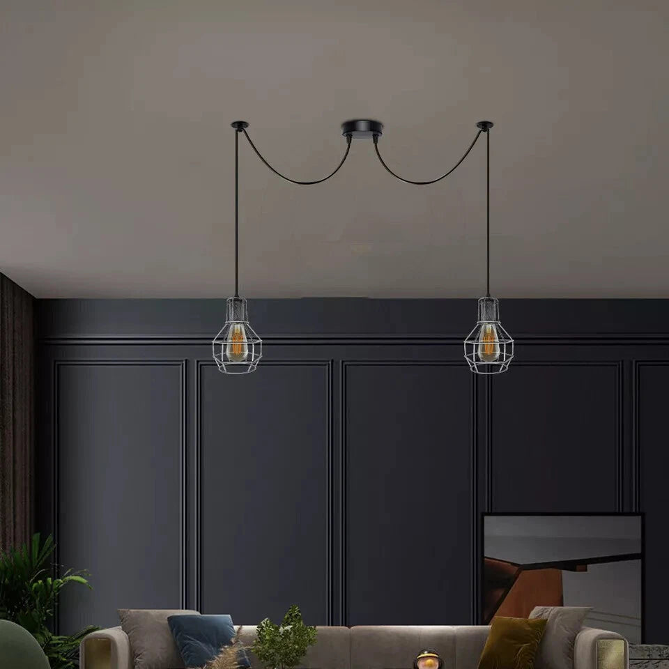 lampe suspendue cage métal vintage, pendentif araignée E27, lustre rétro cage métallique