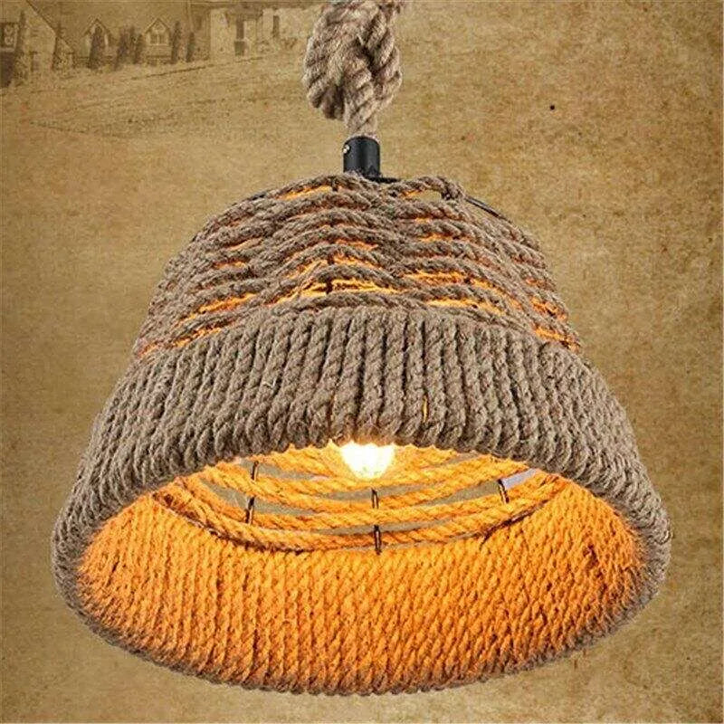 Industrial Loft Hemp Rope Iron Pendant Ceiling Light