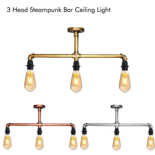 pendant lamp brushed silver 3 heads, lustre industriel argent brossé
