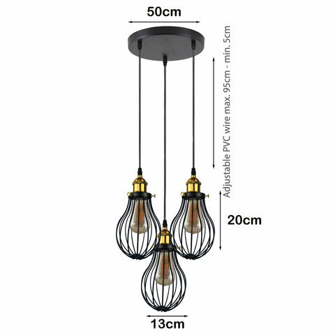 Plafonnier suspendu en fil métallique noir industriel, Vintage et moderne, luminaire décoratif de plafond, idéal pour un Loft, ~ 3448