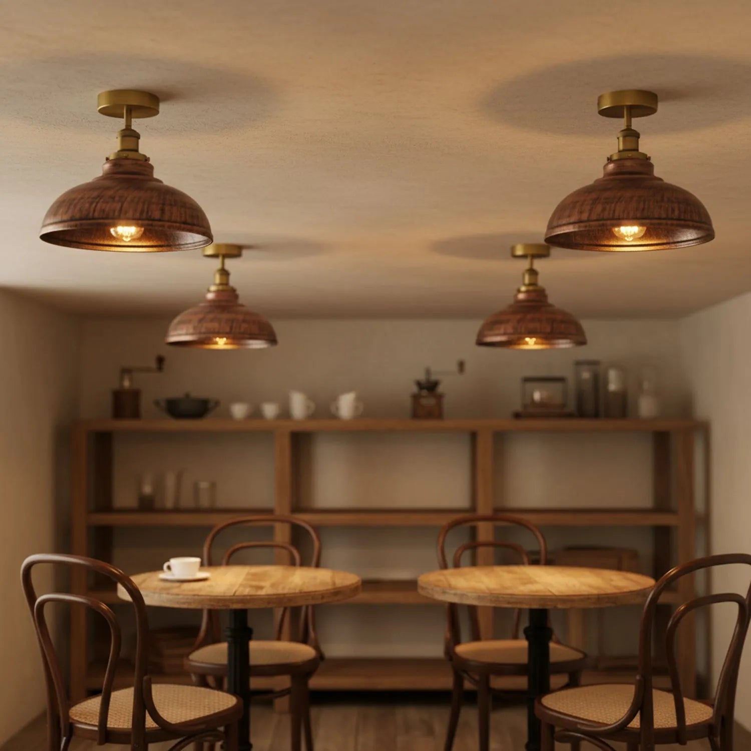 plafonnier dôme métal industriel, semi-flush ceiling light métal, plafonnier proche plafond dôme