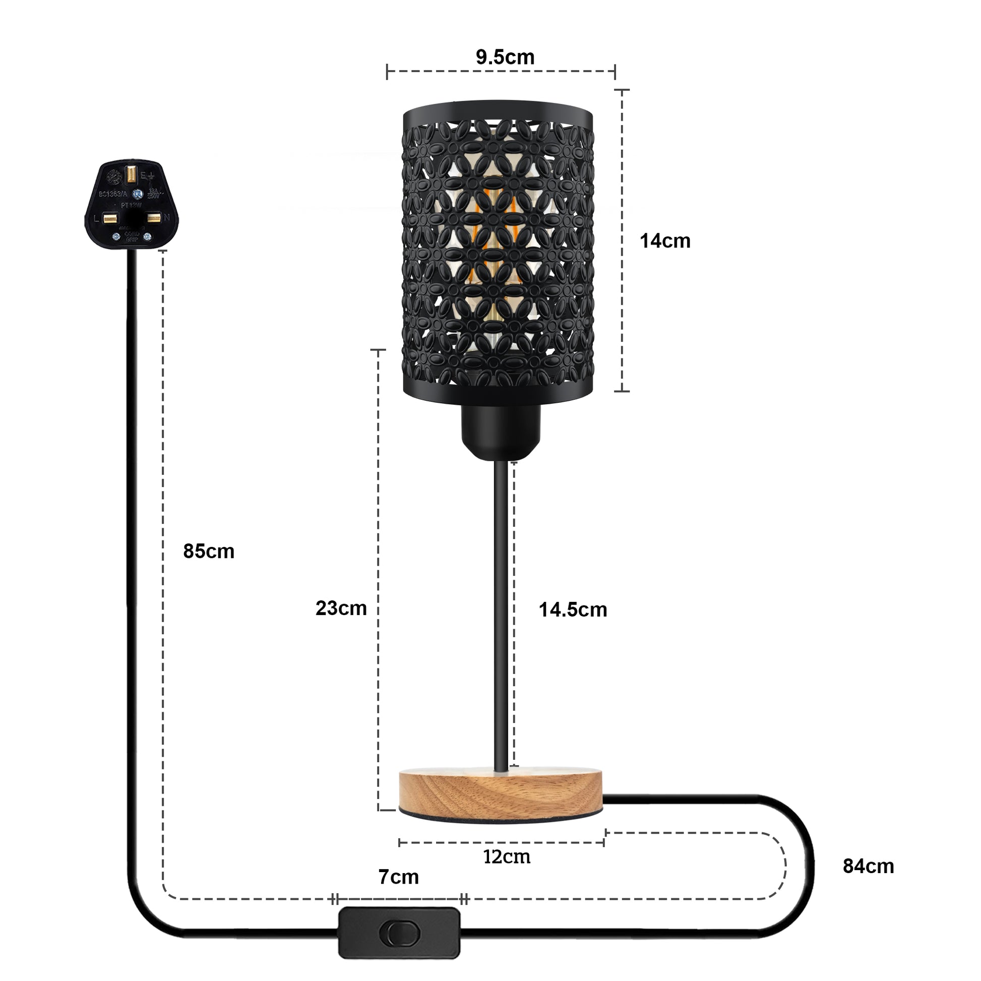 Metal Wire cage Table Lamp Light on/off switch Light