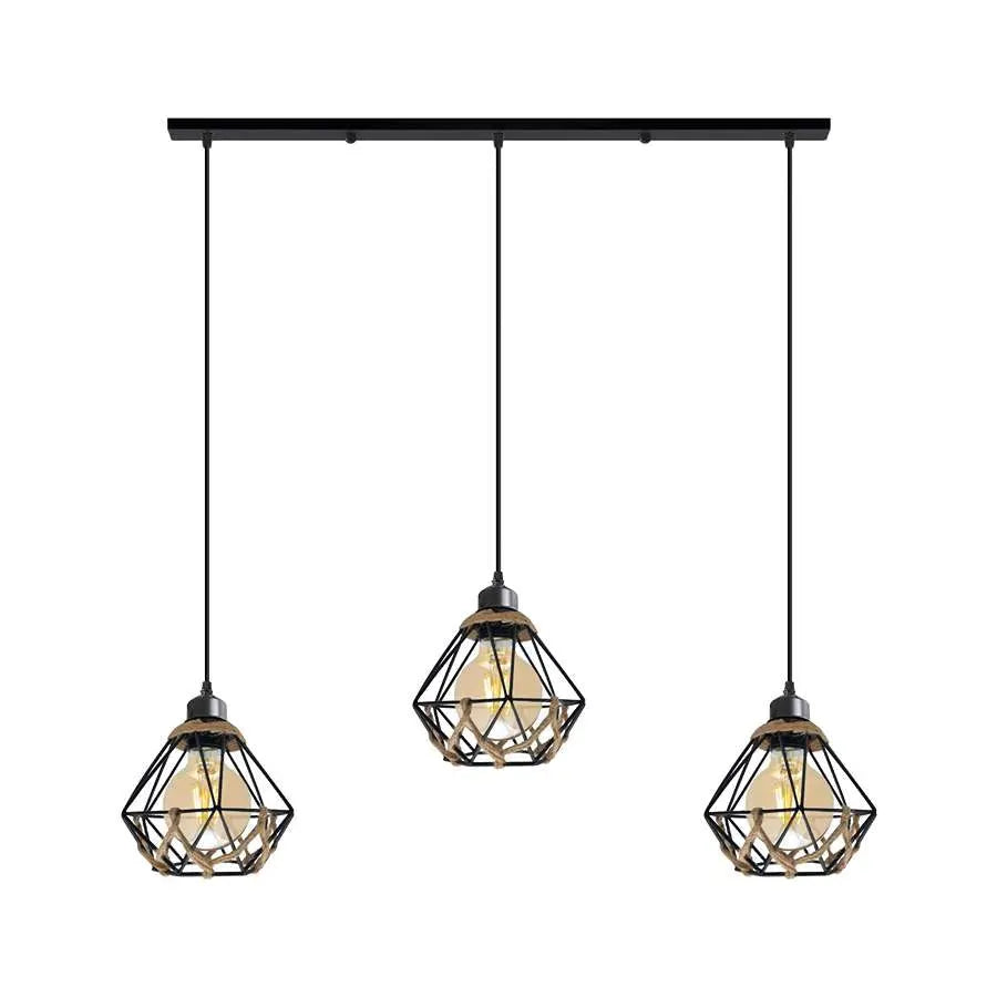 Suspension 3 lumières E27 avec cages métal