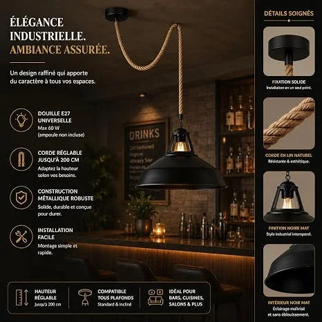 Suspension chanvre au-dessus d'une table de salle à manger