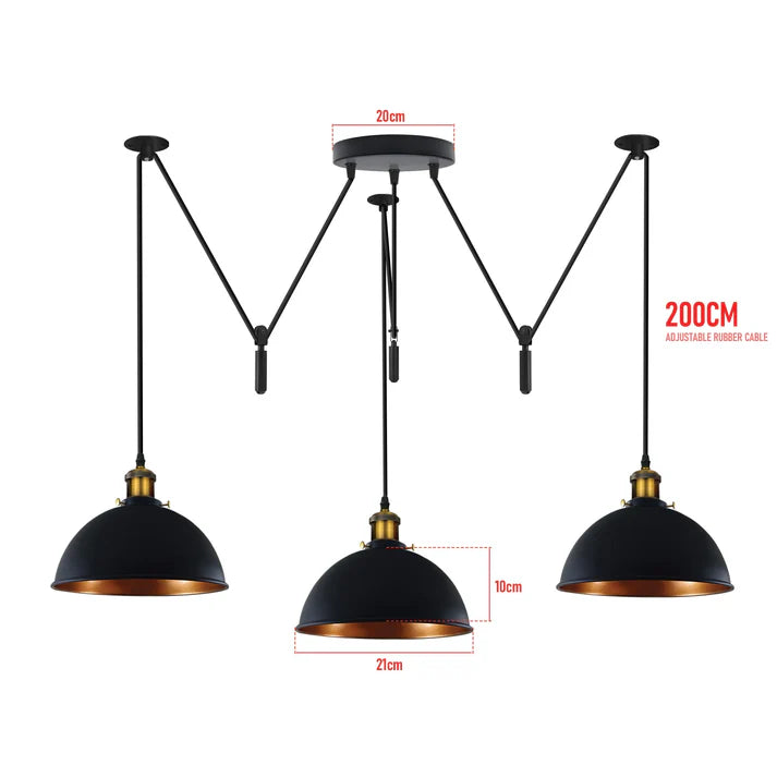 suspension vintage noire et dorée 3 lampes