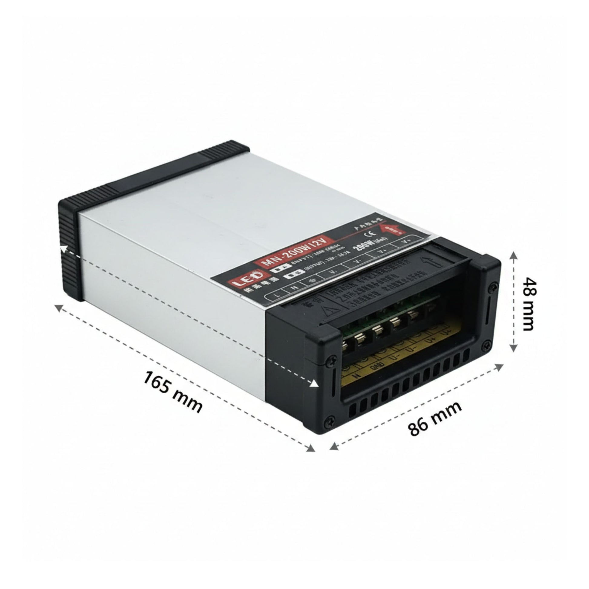 Dimensions du transformateur LED 12V 200W IP45