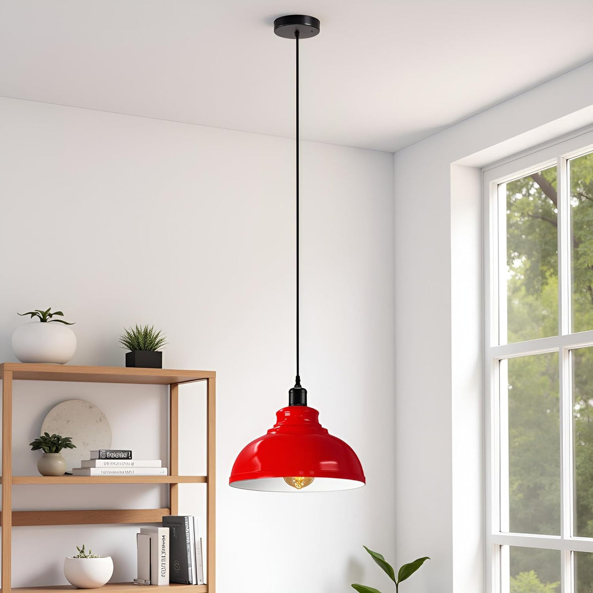 Suspension industrielle vintage en métal Rouge