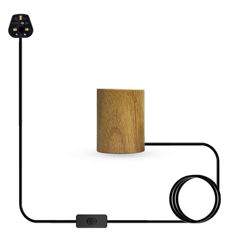 Lampe de table en bois E27 220V, ampoule à 3 broches avec interrupteur ~ 4565