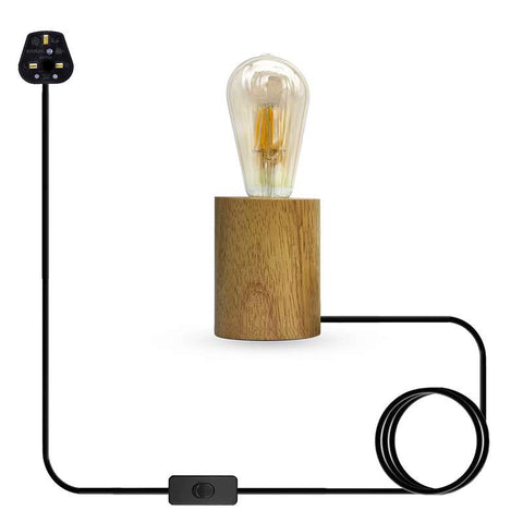 Lampe de table en bois E27 220V, ampoule à 3 broches avec interrupteur ~ 4565