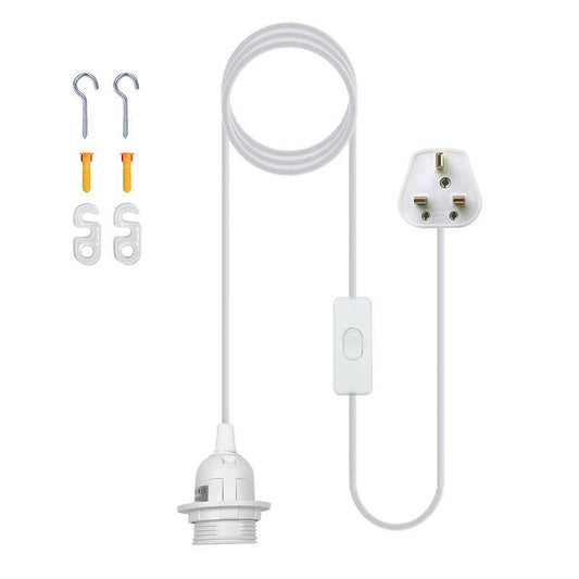 E27 Plug-In Pendant Light With White Socket