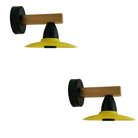 Applique murale LED jaune en bois, abat-jour de 15cm, support de lampe E27, 2 paquets, ~ 4350