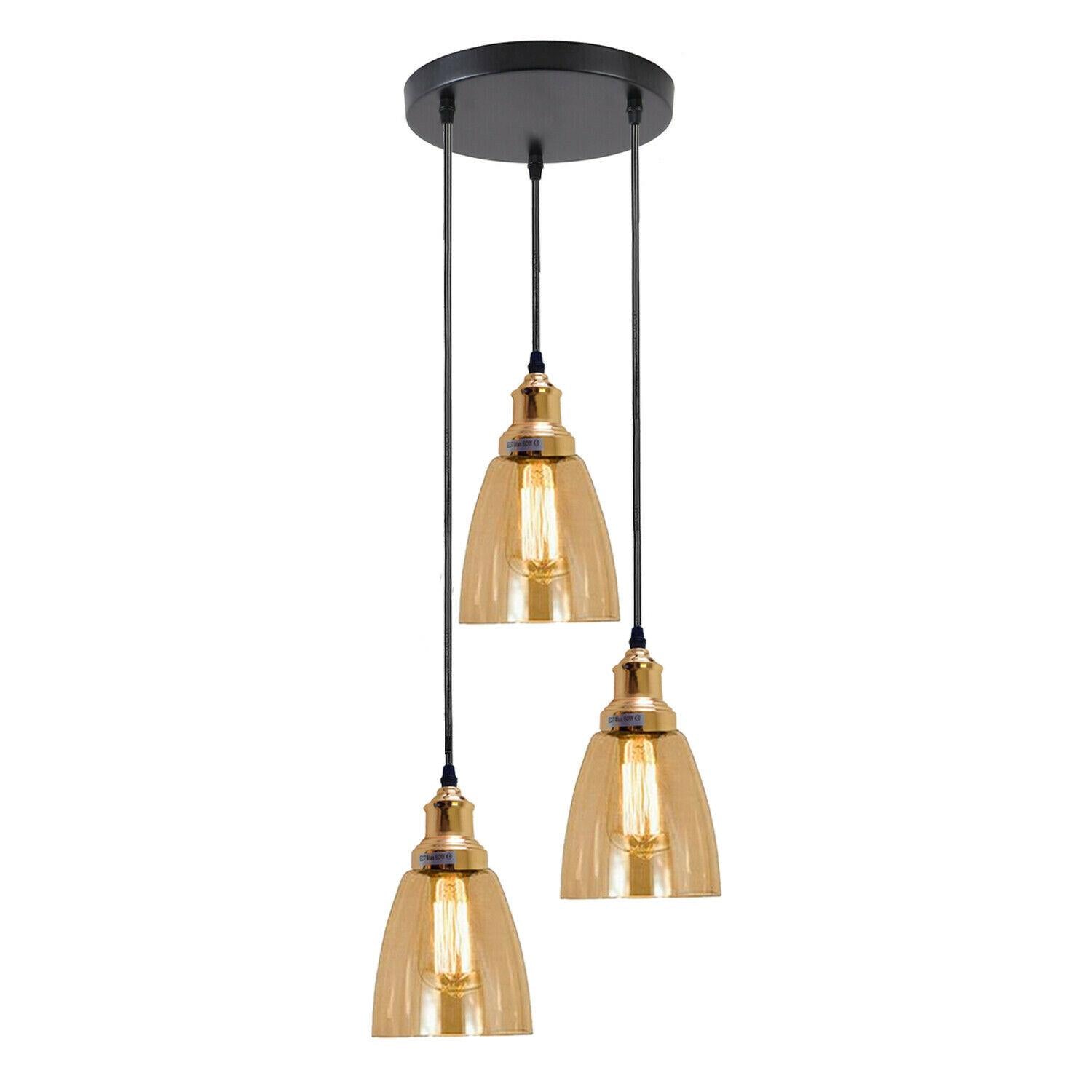 3 Outlet Industrial Retro Loft Glass Ceiling Lampshade Pendant Light~1428 - LEDSone UK Ltd