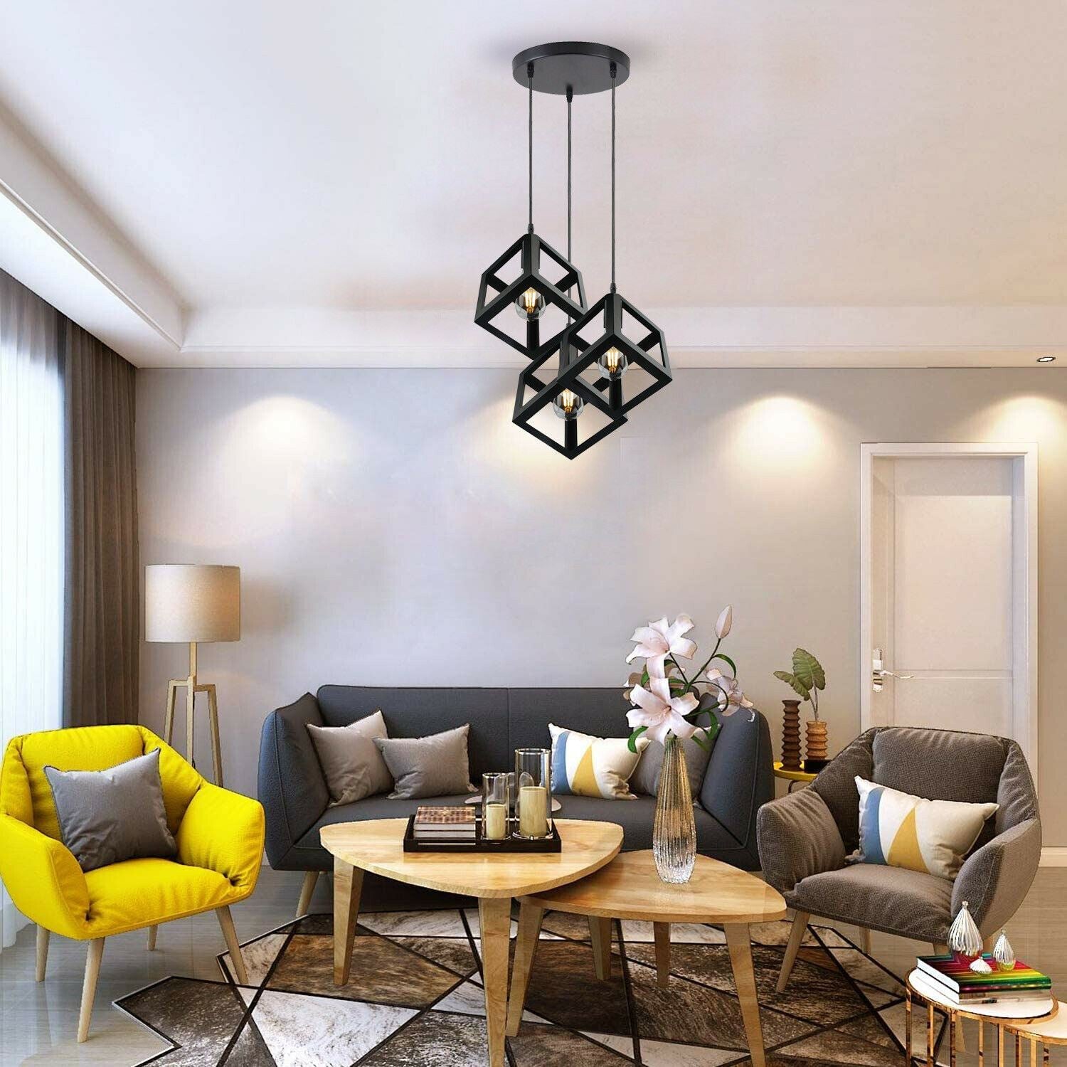 Black 3 cluster pendant light 