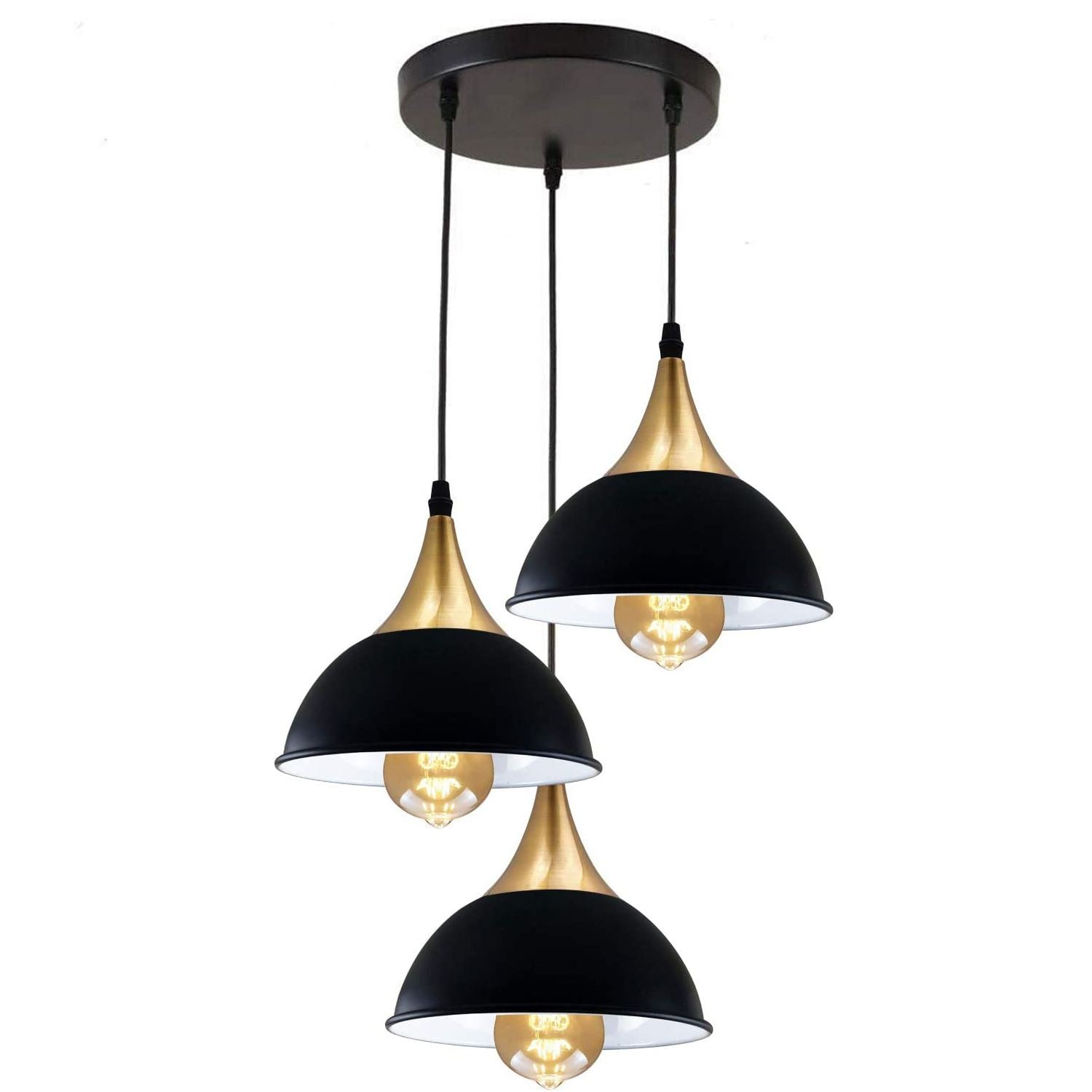 Retro Industrial 3Way Hanging Ceiling Pendant Light Black Dome Shape Shade Indoor Light~3396 - LEDSone UK Ltd