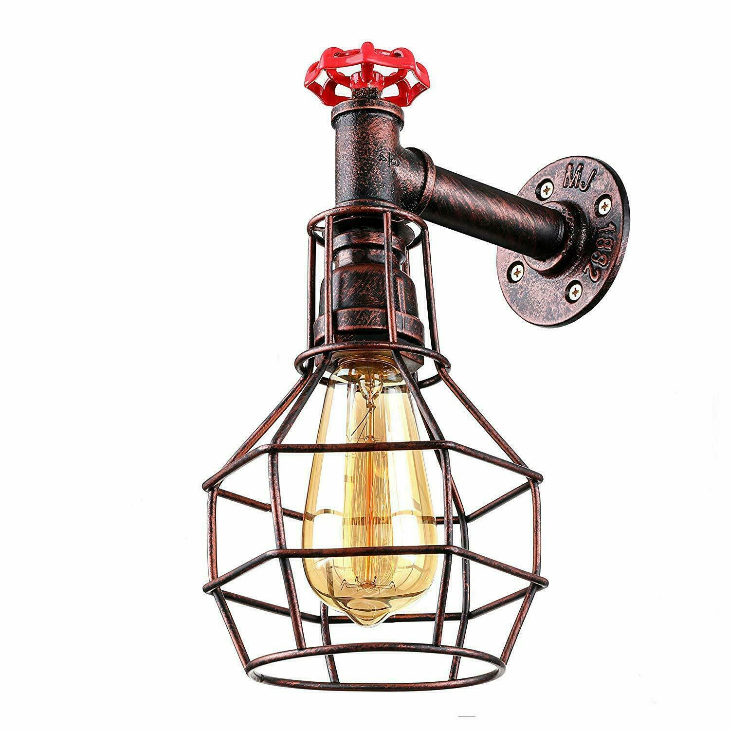 Rustic Red Modern Industrial Retro Vintage Style Pipe Cage Wall Light Wall Lamp Fixture~1119 - LEDSone UK Ltd