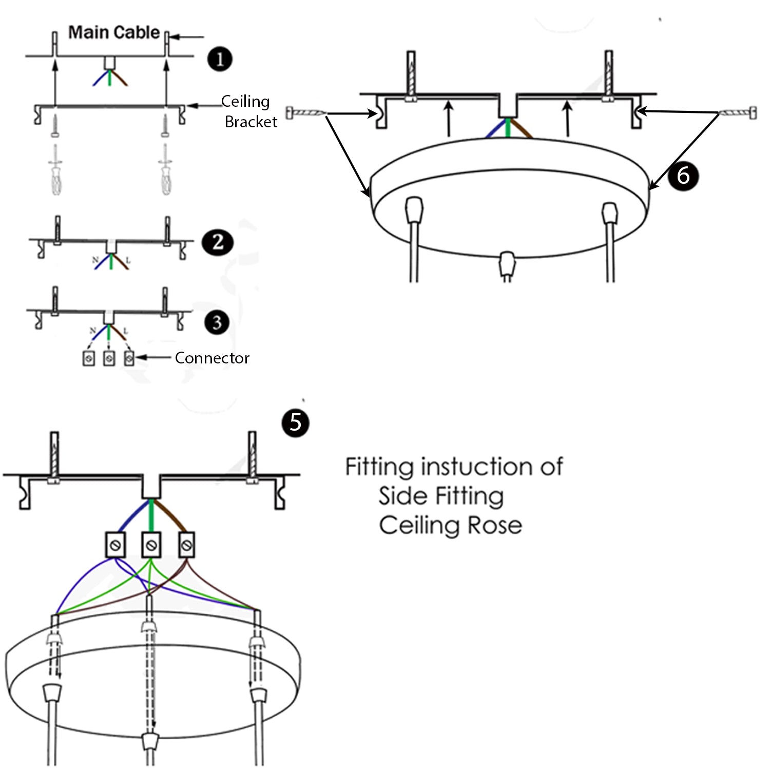 3 way cluster ceiling light - instruction image