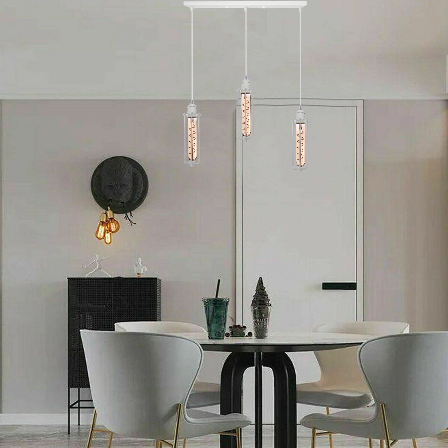 Industrial Retro Modern Loft Vintage White colour Wire Cage Shade3 Head  Pendant Light~1026 - LEDSone UK Ltd