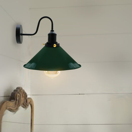 Industrial Vintage Green colour Swan Neck Wall Light Indoor Sconce Metal Cone Shape Shade~3484 - LEDSone UK Ltd