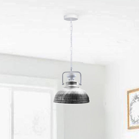 Lampe suspendue vintage industrielle rétro en métal argenté brossé, support E27 UK ~ 3848