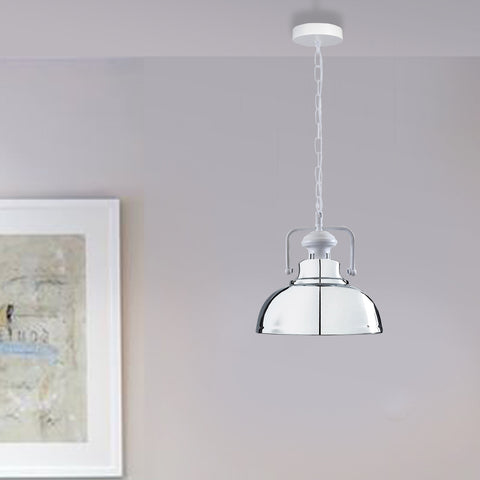 Lampe suspendue vintage industrielle rétro en métal chromé, support E27 UK ~ 3845