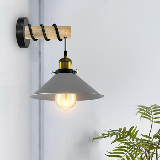 Modern Combined Solid Wooden Arm Chandelier Lighting With Grey Cone Shaped Metal Shade wall sconce~3472 - LEDSone UK Ltd