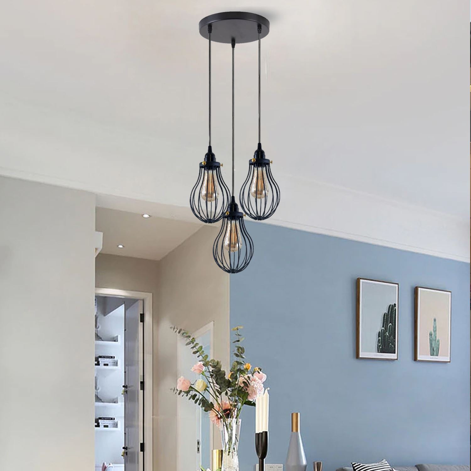 Retro Industrial Black Indoor Hanging Adjustable Pendant Light Big Vase Cage Ceiling Chandelier~3398 - LEDSone UK Ltd