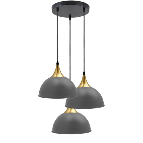 Abat-jour en métal industriel Vintage à 3 voies gris, lampes suspendues de plafond rétro suspendues modernes ~ 3519