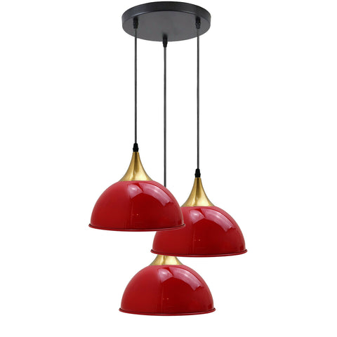 Abat-jour en métal industriel Vintage à 3 voies rouge, lampes suspendues de plafond rétro suspendues modernes ~ 3521