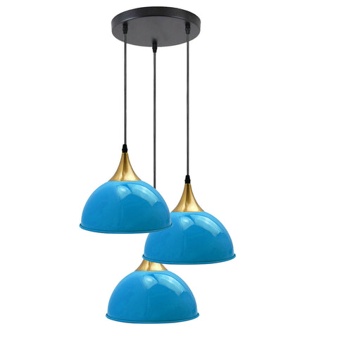 Abat-jour en métal industriel Vintage à 3 voies bleu, lampes suspendues de plafond rétro suspendues modernes ~ 3522